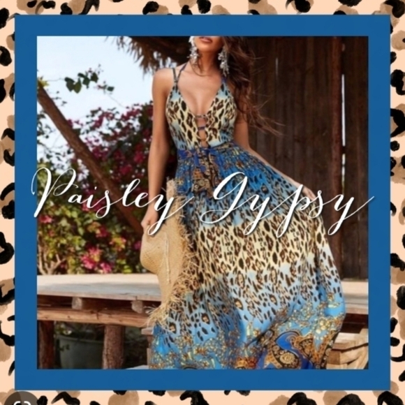 LEOPARD BACKLESS PLUNGING SPAGHETTI STRAP PREMIUM QUALITY DRESS - Picture 6 of 16